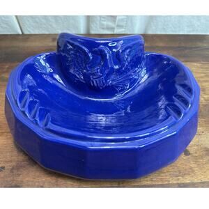 Atlantic Mold Vintage Blue Ceramic Eagle Patriotic Ashtray Trinket Dish Catchall